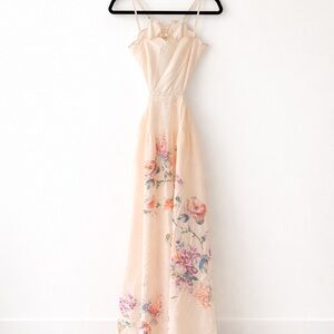 Commence Sleeveless, Back lace Cream Floral Maxi Dress